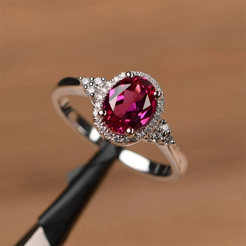 Wedding Zone - Anel empilhável de coração vermelho brilhante