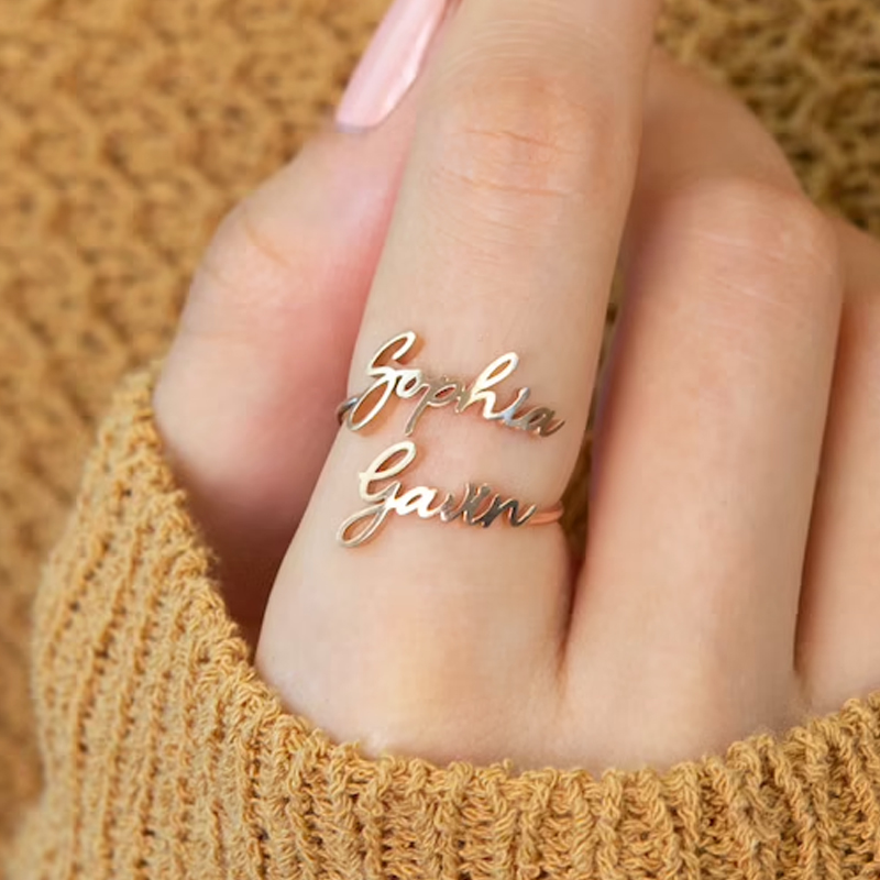 Wedding Zone - Anéis de nome duplo personalizados para